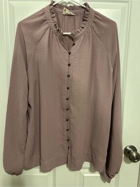 Ruffle Collar Button-Front Blouse in Mauve